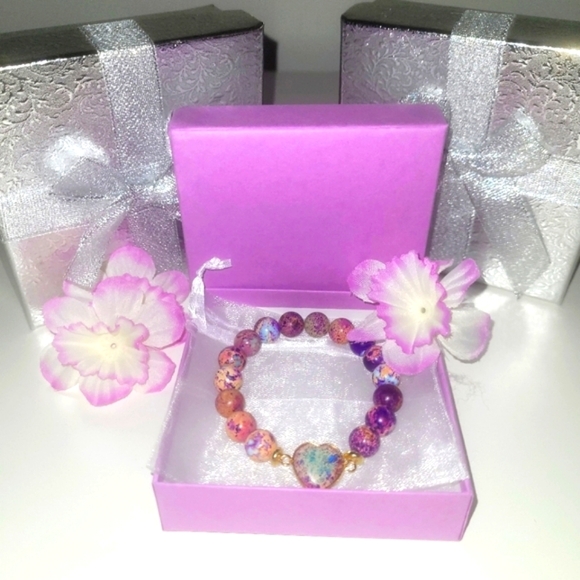 Bracelet Purple Heart Bracelet Jasper Beaded Bracelet Christmas Gift Ready - Picture 5 of 8